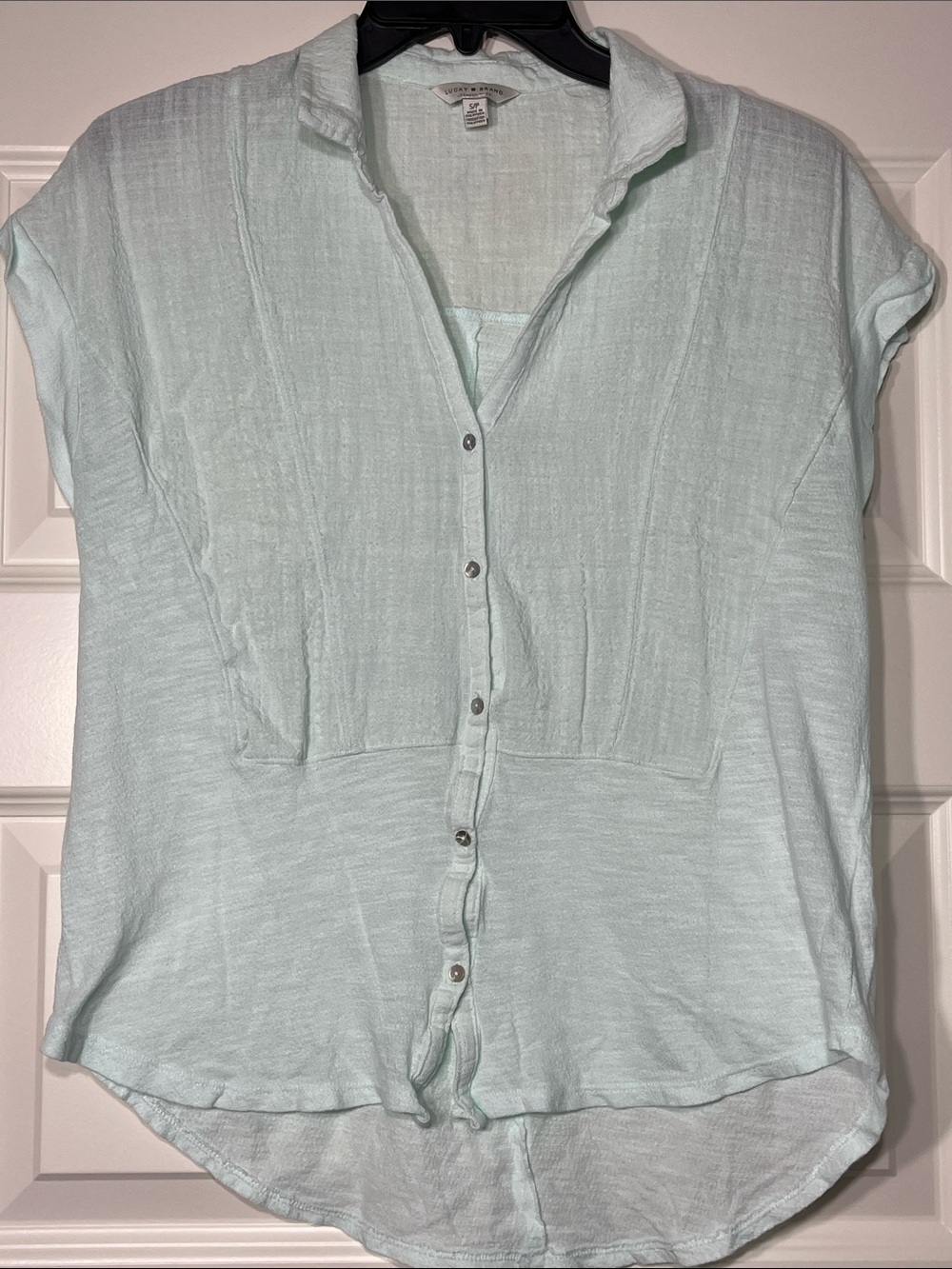 Lucky Brand light blue/green Gauze Button Top Cotton Modal Short Sleeve Small